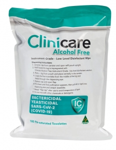 Clinicare Ultra Thick Alcohol Free Disinfectant Wipes - Refill of 180
