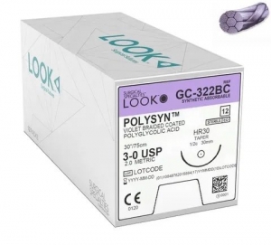 Look Polysyn Absorbable Suture 3-0  3-8 Circle  19mm - 423B - Box of 12