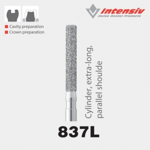 Intensiv 837L Cylinder Extra Long Parallel Shoulder Diamond Bur Pack of 6