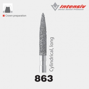 Intensiv 863 Flame Cylindrical Long Diamond Bur Pack of 6